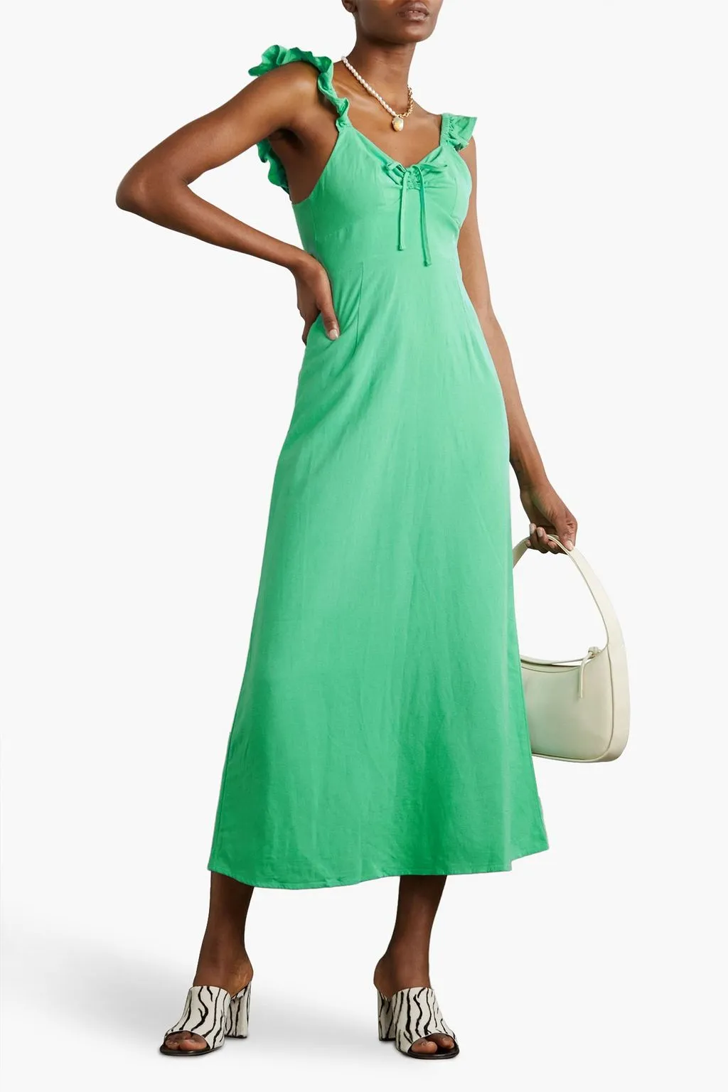 Cecile Woven Belted Ruffle Midi Dress RIXO, Jade