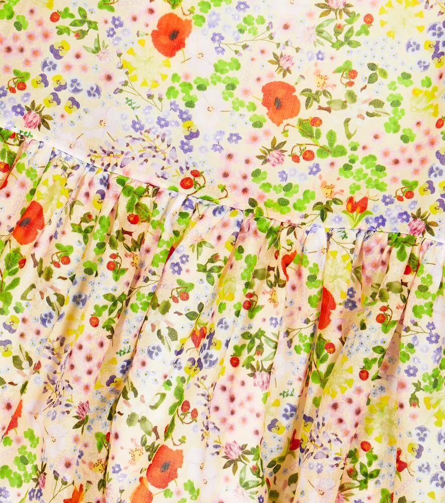 Cotton Silk Ruffle Floral Dress Paade Mode Multicolor