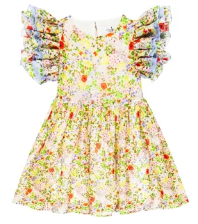 Cotton Silk Ruffle Floral Dress Paade Mode Multicolor