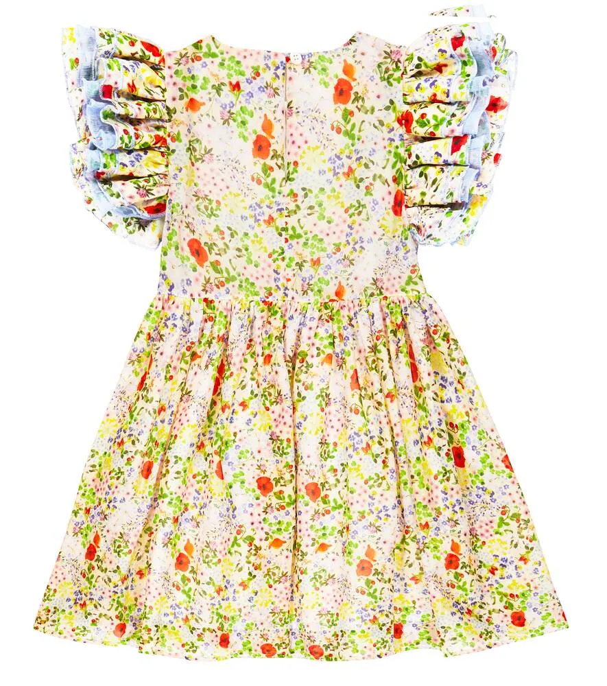 Cotton Silk Ruffle Floral Dress Paade Mode Multicolor