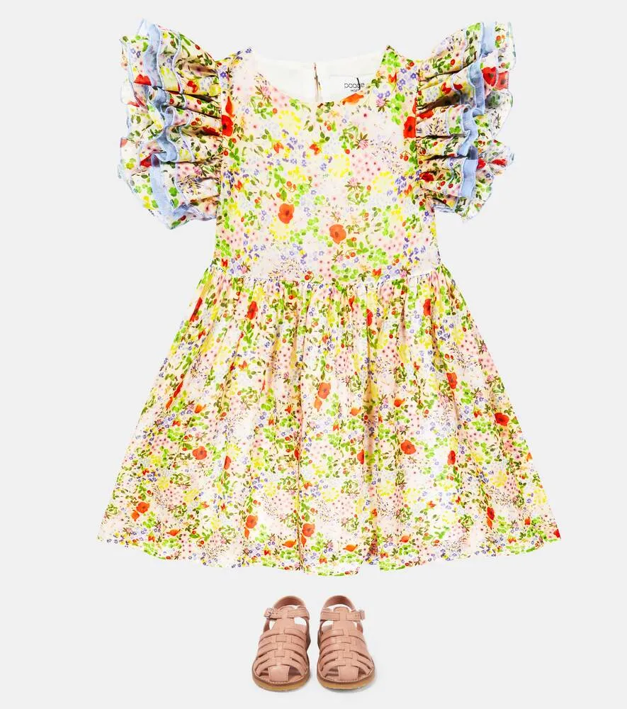 Cotton Silk Ruffle Floral Dress Paade Mode Multicolor