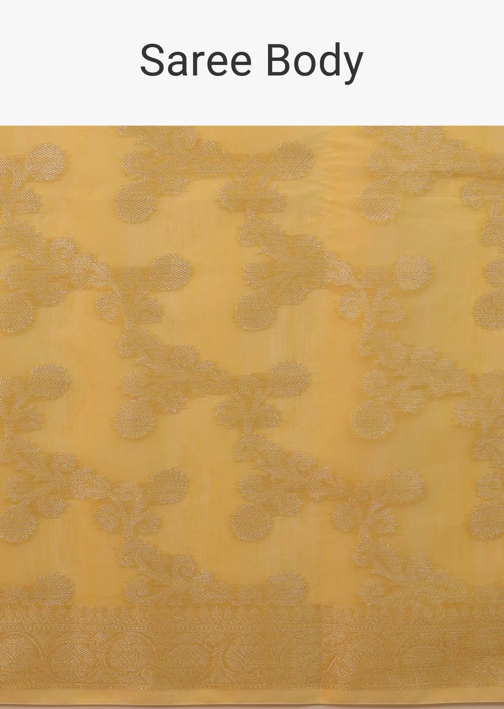 Daffodil Yellow Saree In Pure Handloom Cotton Woven In Banarasi Chanderi