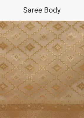 Daffodils Yellow Saree In Pure Handloom Cotton With Banarasi Chanderi Weave