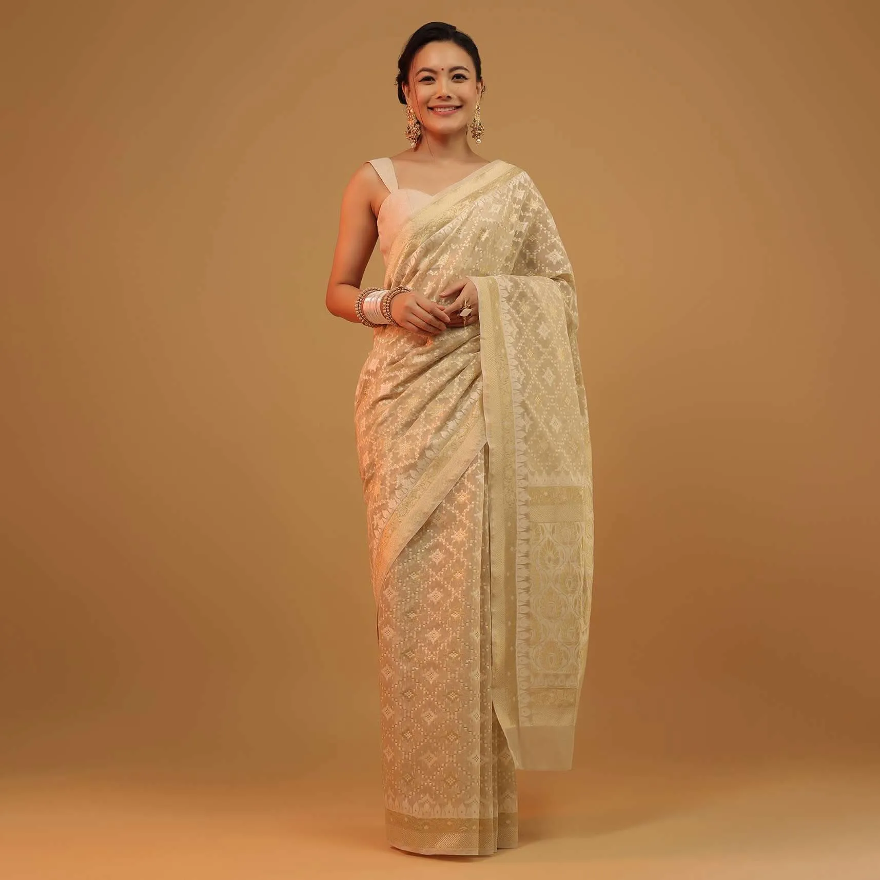Daffodils Yellow Saree In Pure Handloom Cotton With Banarasi Chanderi Weave