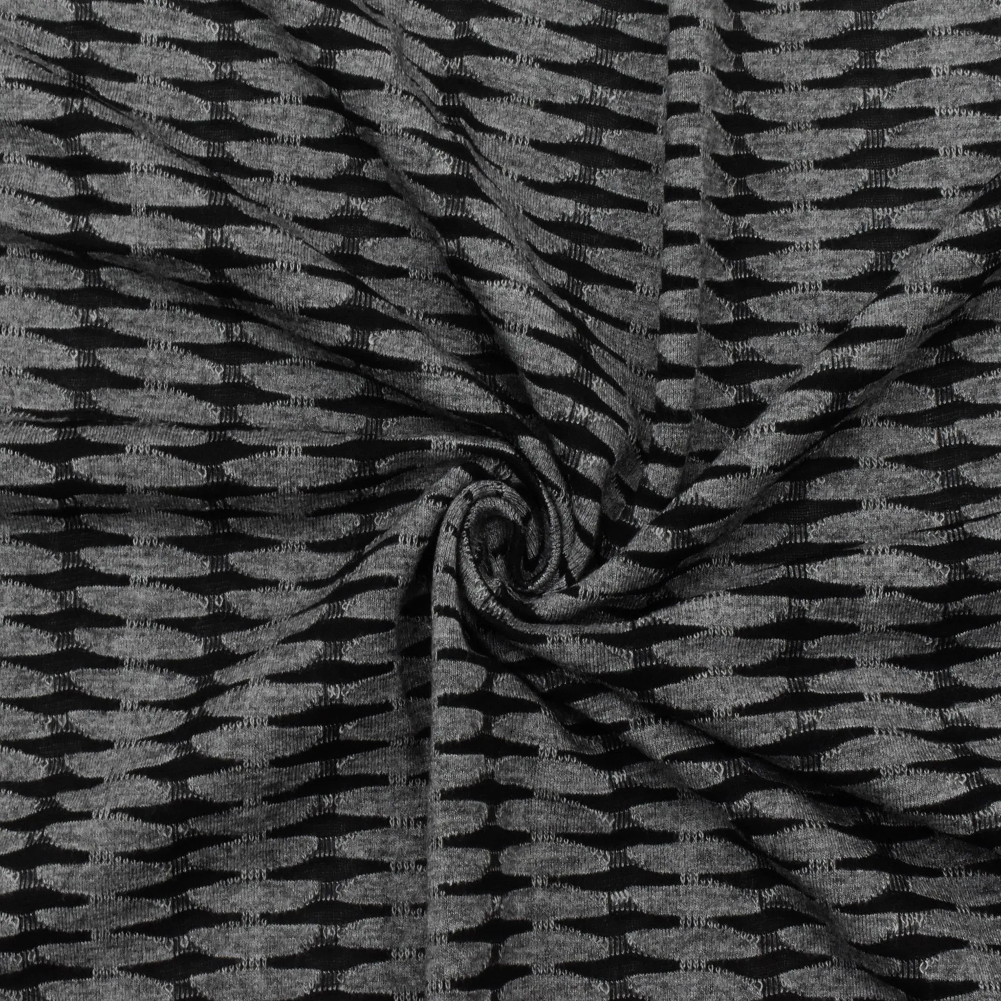 Dusty Gray-Black Abstract Jacquard Stretch Knit Fabric