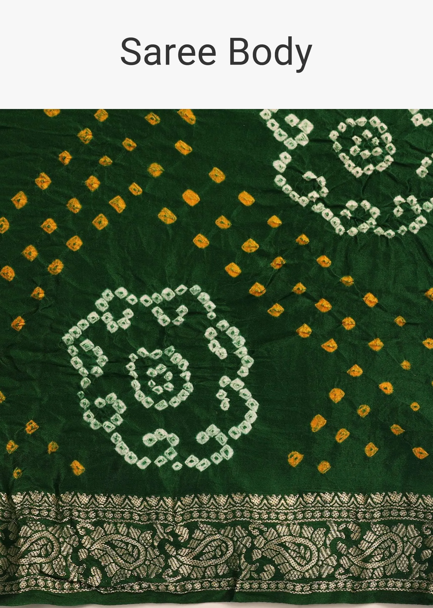Emerald Green Saree In Silk With Bandhani Handweaving And Zari Border