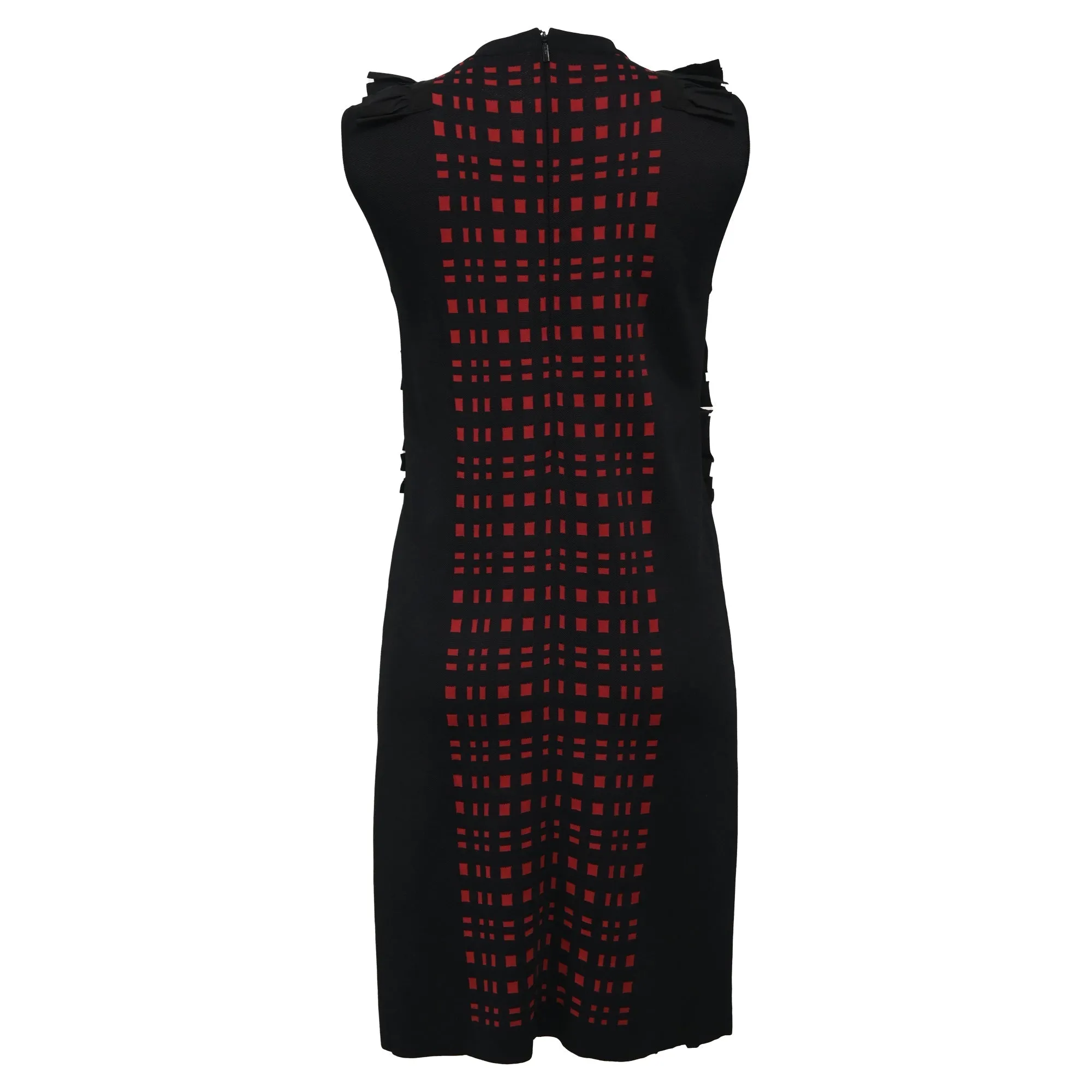 Fendi Checkered Ruffle Detail Mini Dress in Black and Red Viscose