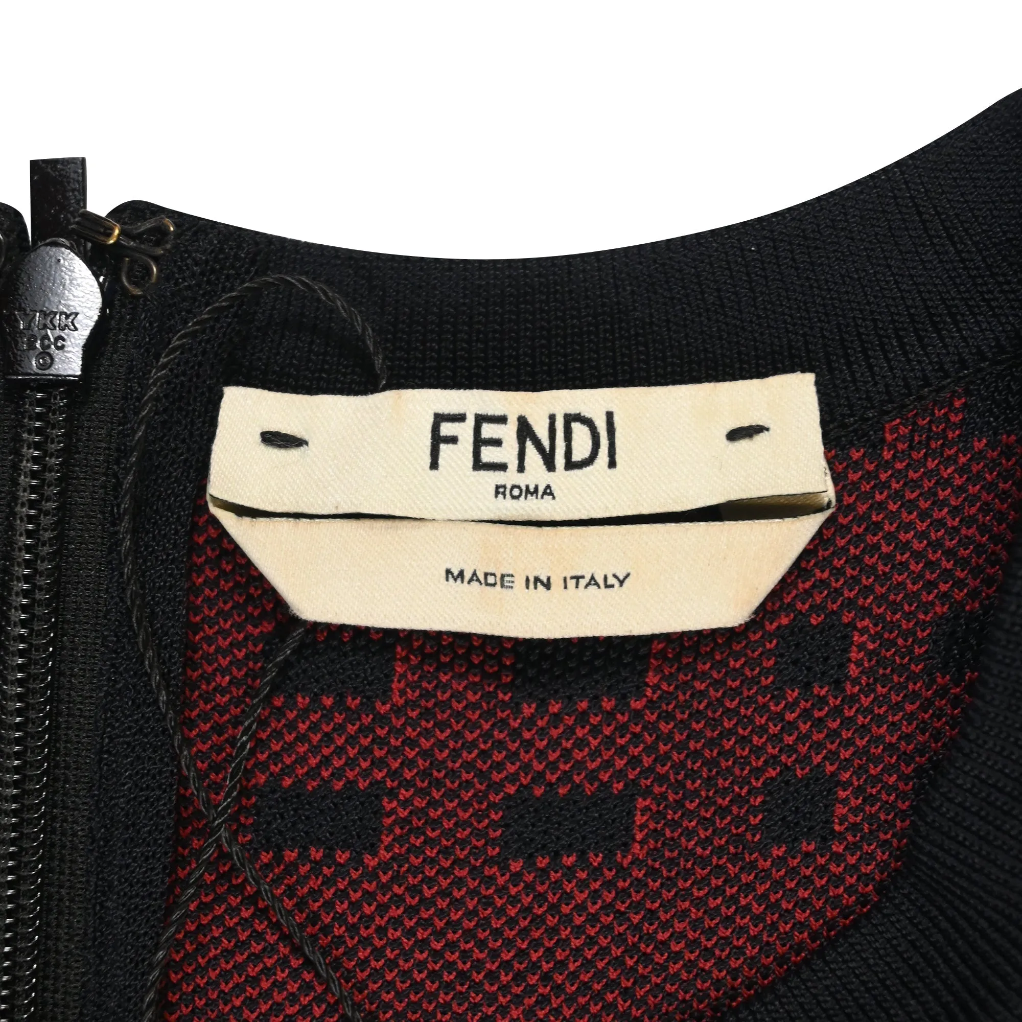 Fendi Checkered Ruffle Detail Mini Dress in Black and Red Viscose