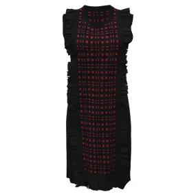 Fendi Checkered Ruffle Detail Mini Dress in Black and Red Viscose