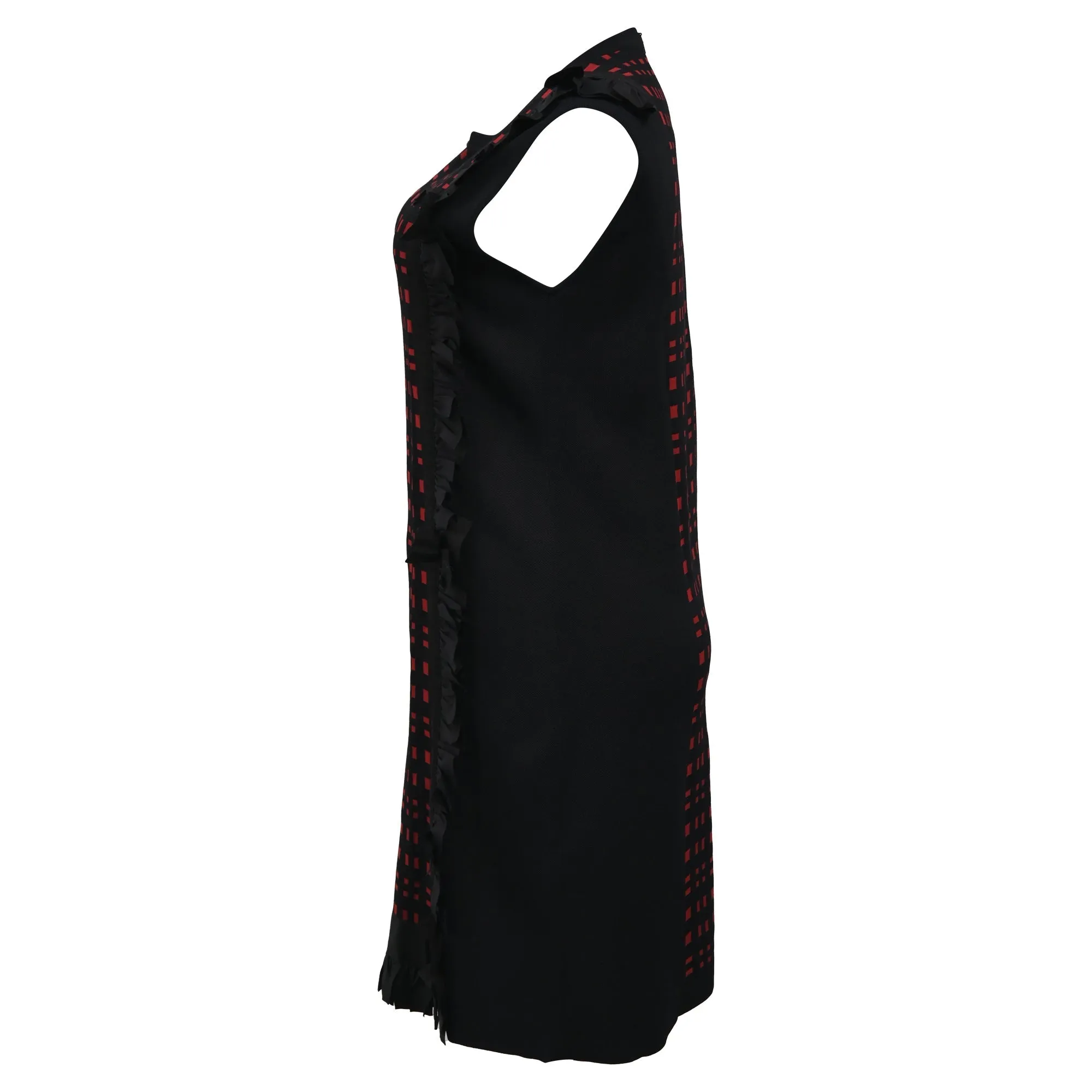 Fendi Checkered Ruffle Detail Mini Dress in Black and Red Viscose