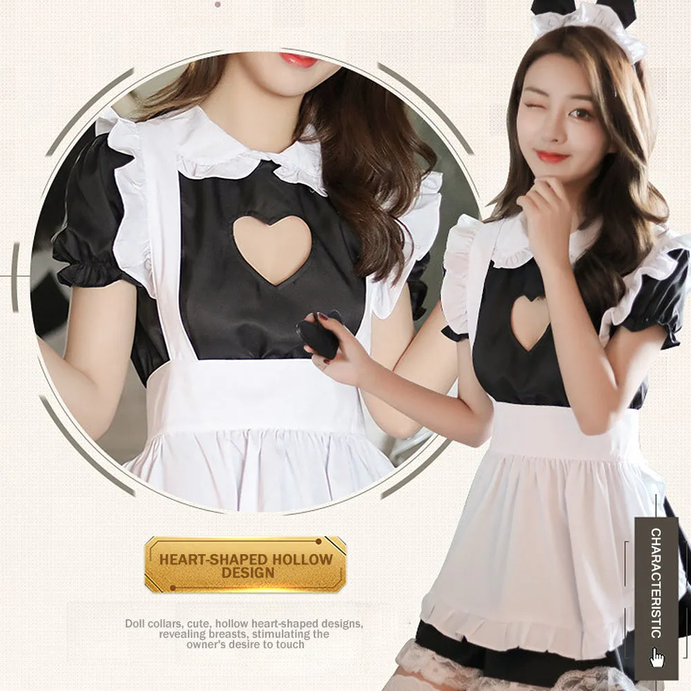 French Maid Uniform Cat Cosplay Lingerie Costume Cute Keyhole Nightwear Babydoll