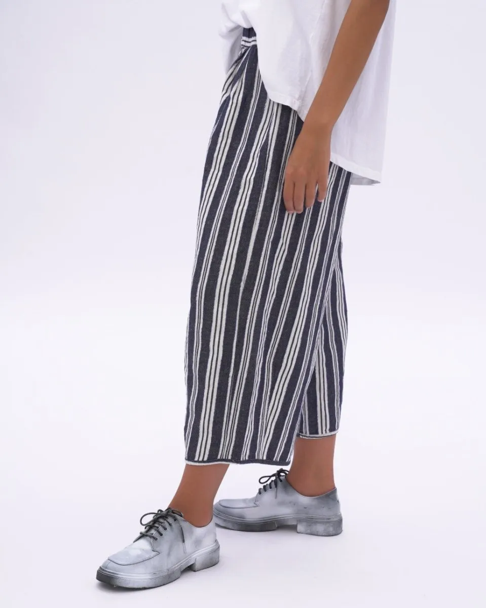 Indigo Striped Cotton Linen Elastic Culottes