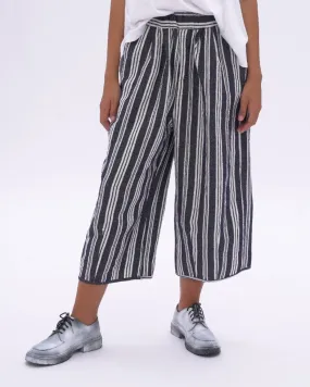 Indigo Striped Cotton Linen Elastic Culottes