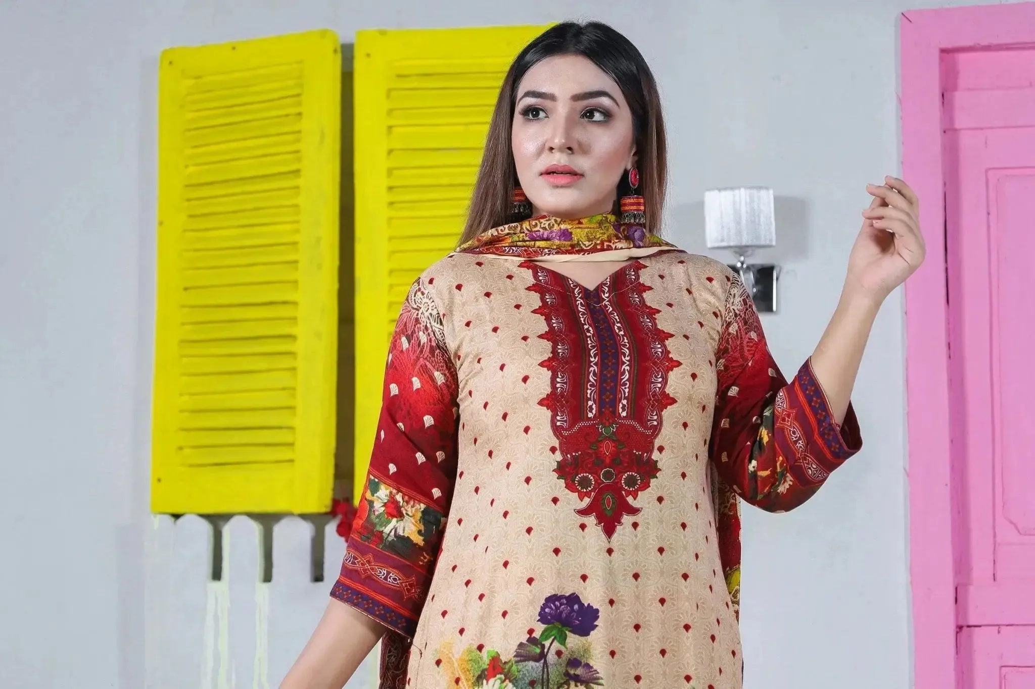 IshDeena Ready to Wear Pakistani Shalwar, Kameez Dupatta Set - Printed Linen Women Dress