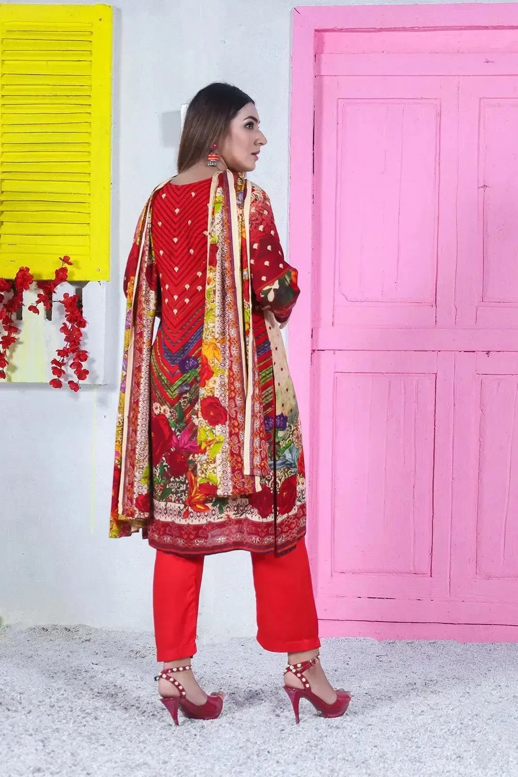 IshDeena Ready to Wear Pakistani Shalwar, Kameez Dupatta Set - Printed Linen Women Dress