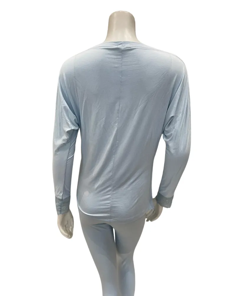 M3320 Light Blue Boat Neck Lace Trim Modal Pajamas Set