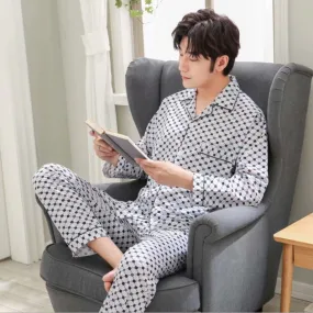 Men's Emerald Pajama cotton home service suit Cotton Sleepwear Vintage Loungewear Linen Sleepwear, lioness-love