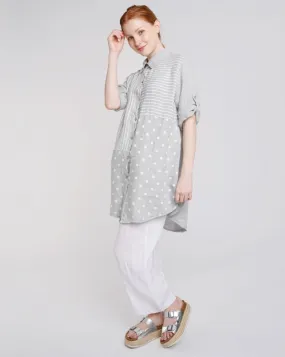 Mixed Pattern Button Up Linen Tunic