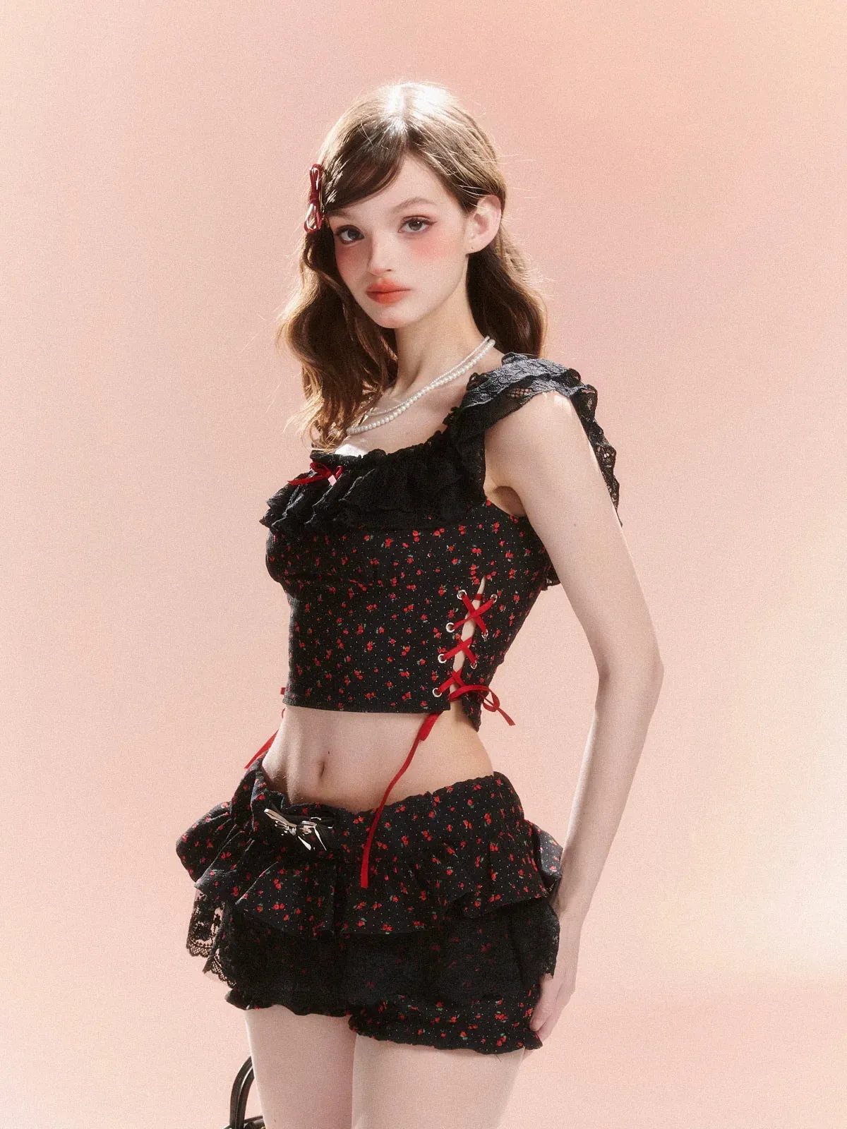 Off-the-shoulder Top French Dark Ruffle Retro