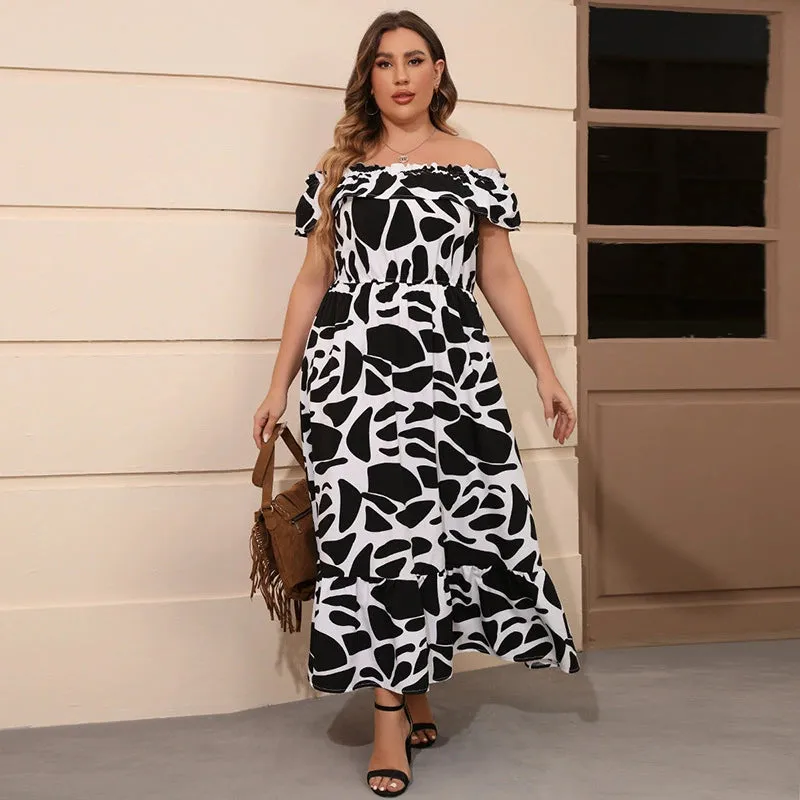 Plus Size Off-Shoulder Floral Print Beach Dress for Women