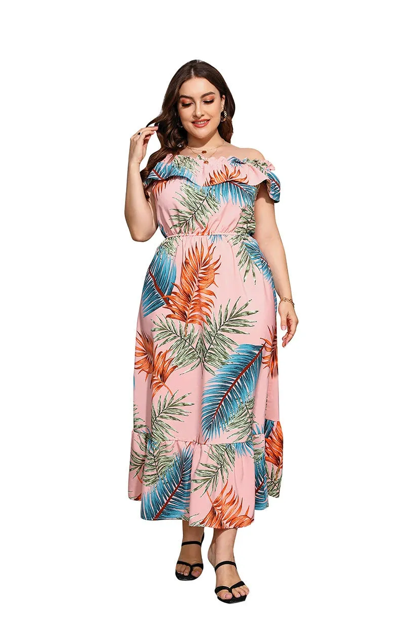Plus Size Off-Shoulder Floral Print Beach Dress for Women