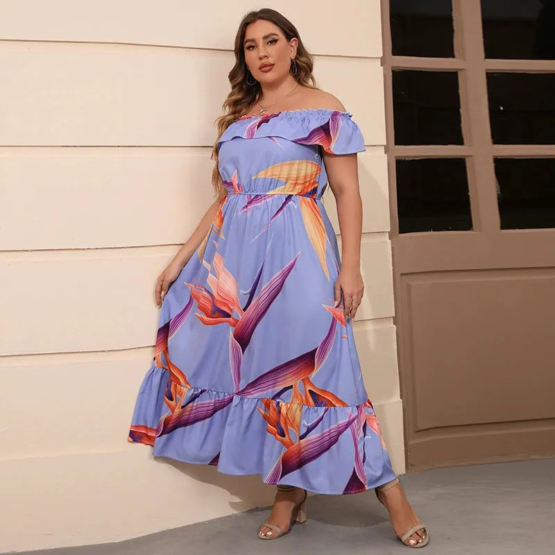 Plus Size Off-Shoulder Floral Print Beach Dress for Women