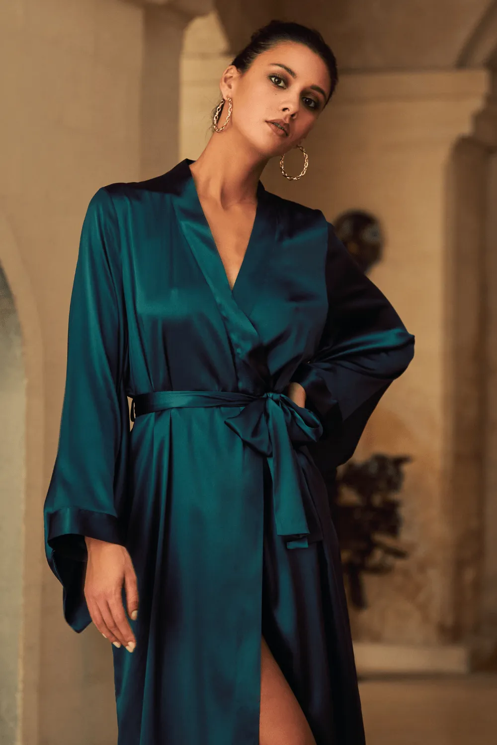 Sophia Long Silk Kimono Peacock
