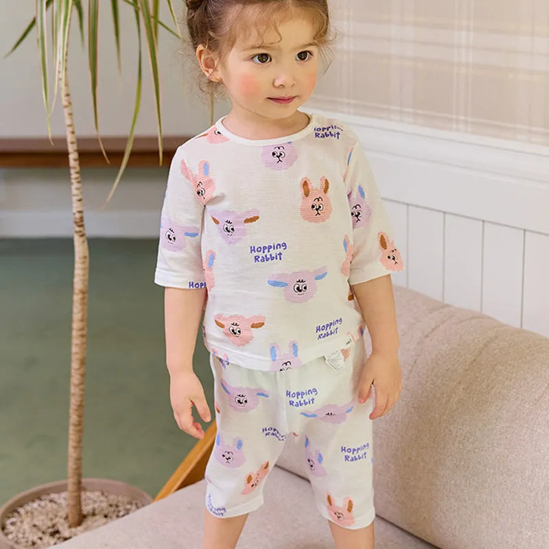 Summer Short Shirt Cotton Cool Mesh Pajamas Set - Hopping Rabbit