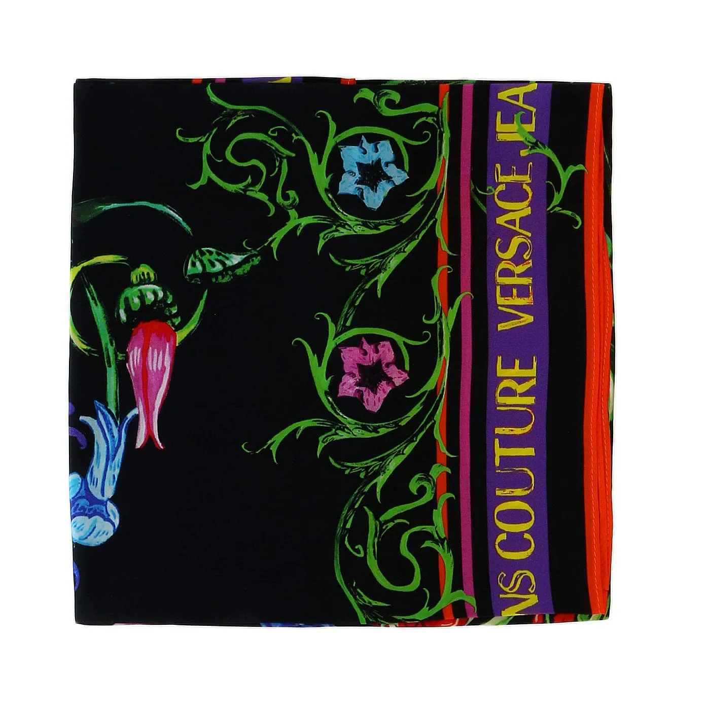 Versace Jeans Couture Black/Multi Signature Floral Print Medium Square Scarf