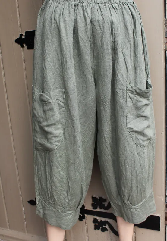Womens Italian One Size Linen Pull-On Loose 3/4 Pants (7 Colours)